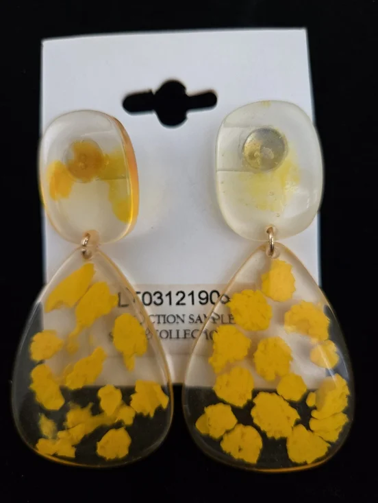 Yellow Floral Resin Drop Earrings - Women Jewelry - Picture 2 of 4